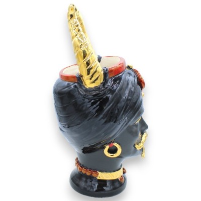 Sicilianska morhuvuden (par) h ca 36 cm Caltagirone keramik Mod. MALEFICENT, rubinemalj och 24k rent guld - 