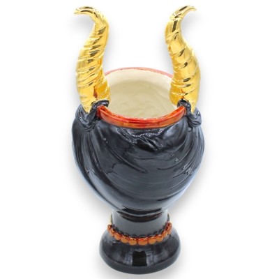 Sicilian Moor heads (pair) h approx. 36 cm Caltagirone ceramic Mod. MALEFICENT, Ruby enamel and 24k pure gold - 