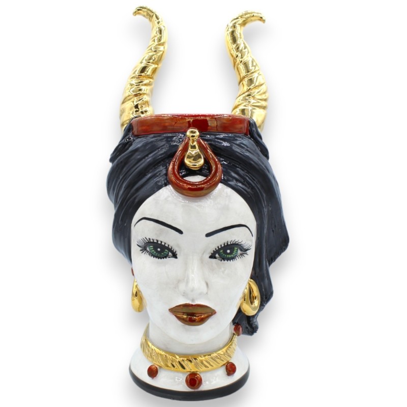 Głowy wrzosowisk sycylijskich (para) wys. ok. 36 cm Ceramika Caltagirone Mod.MALEFICENT, emalia rubinowa i 24-karatowe c