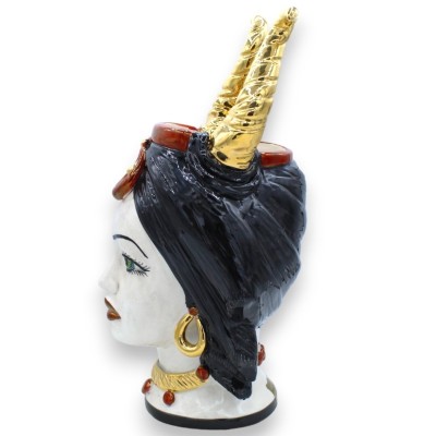 Sicilianska morhuvuden (par) h ca 36 cm Caltagirone keramik Mod. MALEFICENT, rubinemalj och 24k rent guld - 