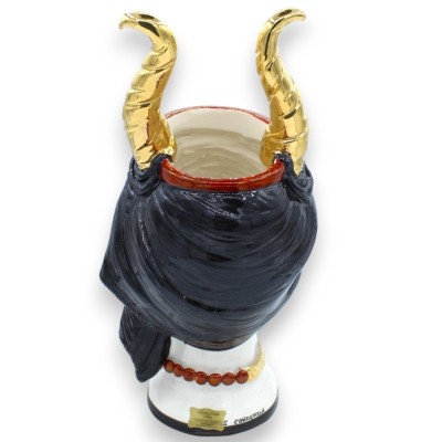 Têtes de lande siciliennes (paire) h environ 36 cm Modèle en céramique Caltagirone MALÉFIQUE, émail rubis et or pur 24 c