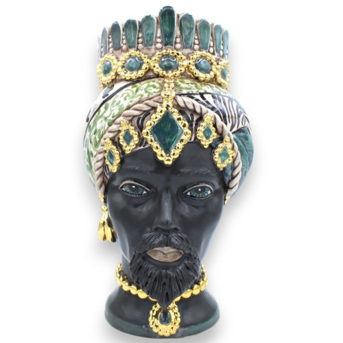Sicilian Moor heads (1pc) h approx. 32 cm Caltagirone ceramic, modern decoration, 24k pure gold enamel, matt dark brown