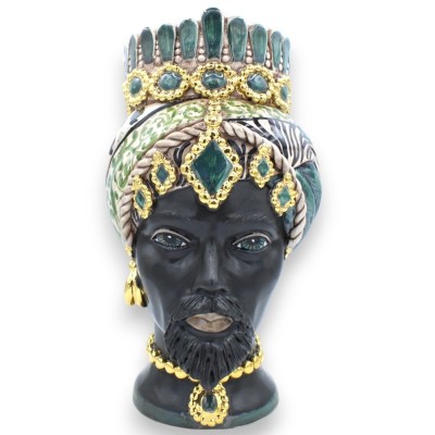 Sicilianska morhuvuden (1st) h ca 32 cm Caltagirone keramik, modern dekoration, 24k rent guld emalj, matt mörkbrun - 