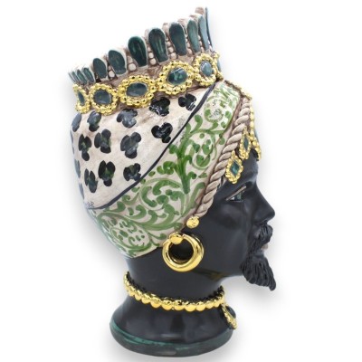 Sizilianische Moorköpfe (1 Stück) H ca. 32 cm Caltagirone-Keramik, modernes Dekor, 24-Karat-Emaille aus reinem Gold, mat