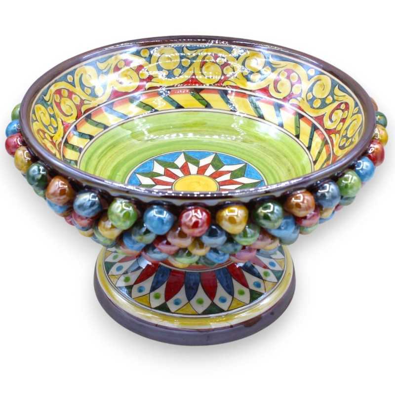 Alzata Pigna in ceramica Caltagirone, Ø 30 cm ca. Multicolor, decoro carretto siciliano e smalto madreperla MD3 - 