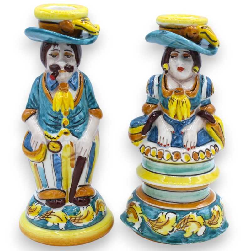 Par de lâmpadas "Signorotti" Lumiere, em cerâmica Caltagirone - h 20 cm aprox. decoração de estilo barroco azul - 
