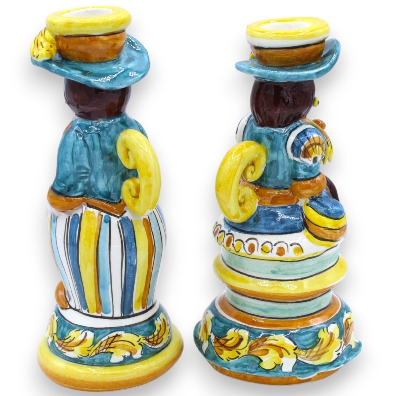 Paar „Signorotti“-Lampen aus Caltagirone-Keramik – H ca. 20 cm. Blaue Dekoration im Barockstil - 