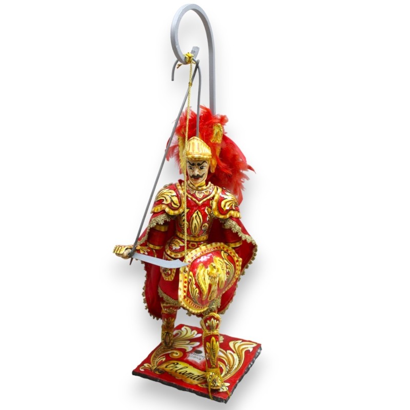 Fantoche siciliano, Paladino em cerâmica Caltagirone, h aproximadamente 80 cm. Linha carolíngia, base em pedra lávica - 