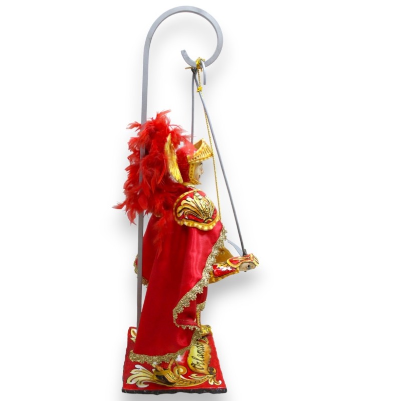 Fantoche siciliano, Paladino em cerâmica Caltagirone, h aproximadamente 80 cm. Linha carolíngia, base em pedra lávica - 