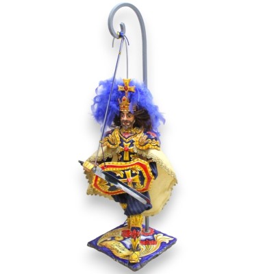 Sizilianische Puppe, Paladin aus Caltagirone-Keramik, H ca. 80 cm. Karolingische Linie, Sockel aus Lavastein - CHARLEMAG