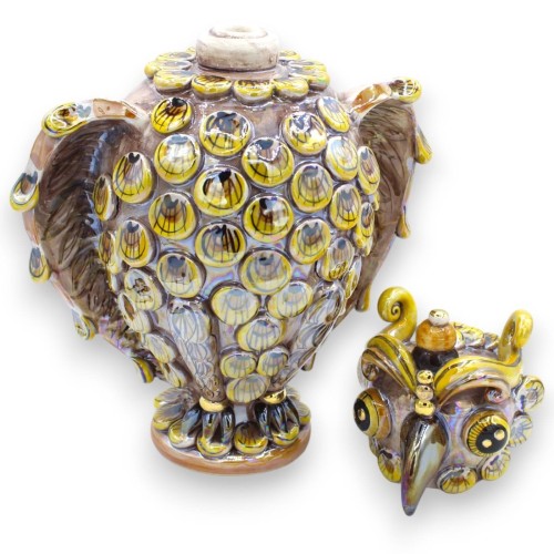 Owl Secret fack Gul i Caltagirone-keramik, 3 storleksalternativ (1 st) 24k rent guldemalj och Pärlemor MD6 -  2