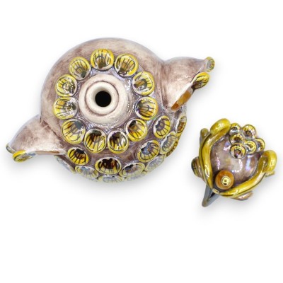 Compartimento Owl Secret Amarillo en cerámica Caltagirone, 3 opciones de tamaño (1 ud) Esmalte de oro puro de 24k y Náca