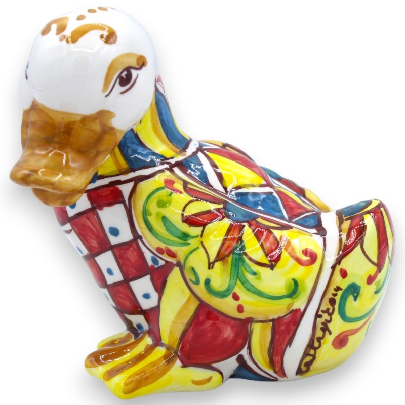Caltagirone ceramic duck, h approx. 15 x 15 cm. Sicilian cart decoration - 