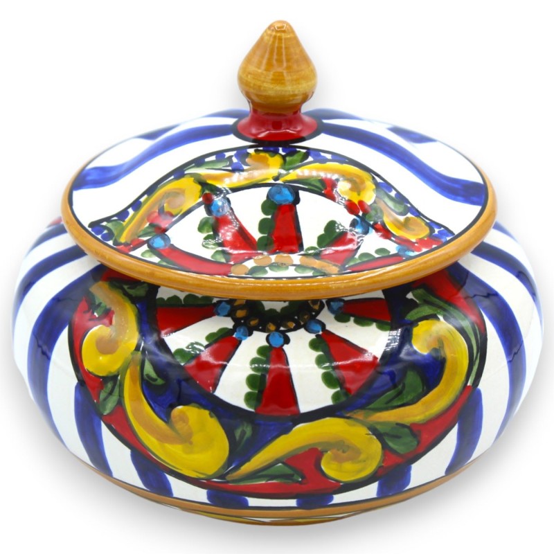 Biscottiera o Portagioie in Ceramica Caltagirone - Ø 16 x h 14 cm ca. decoro Carretto Siciliano e barocco - 
