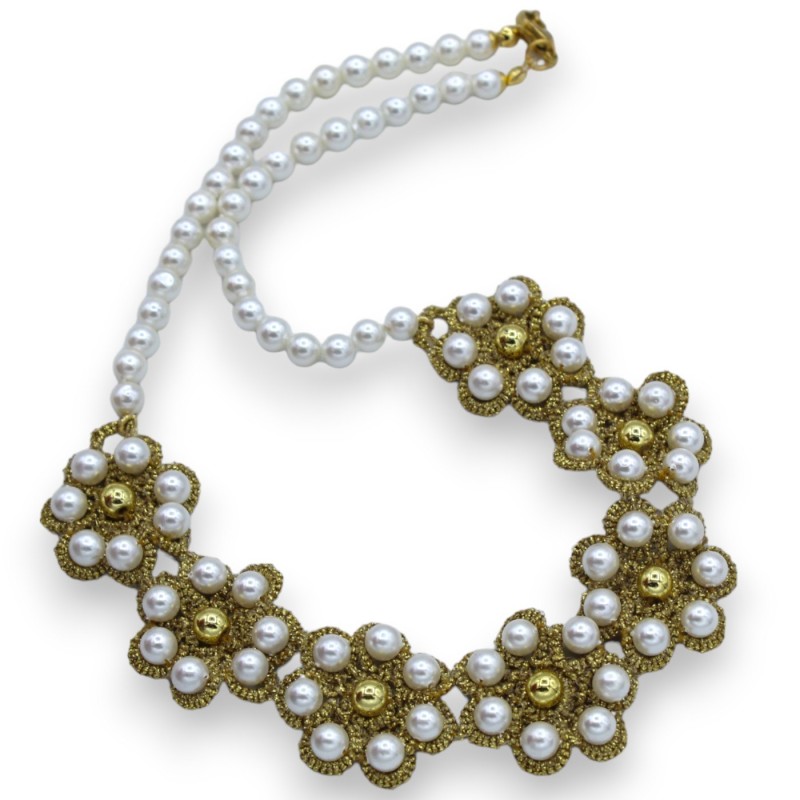 Collana di Perle Naturali e pizzo chiacchierino, L 44 cm ca. Pietre Naturali -