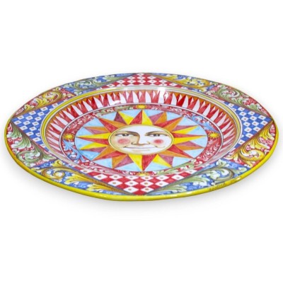 Ozdobny talerz z brzegiem, ceramika Caltagirone Ø ok. 55 cm. dekoracja wozu słonecznego, barokowego i sycylijskiego - 