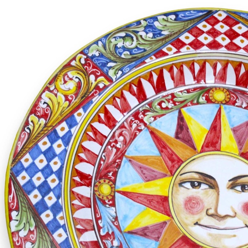 Ozdobny talerz z brzegiem, ceramika Caltagirone Ø ok. 55 cm. dekoracja wozu słonecznego, barokowego i sycylijskiego - 