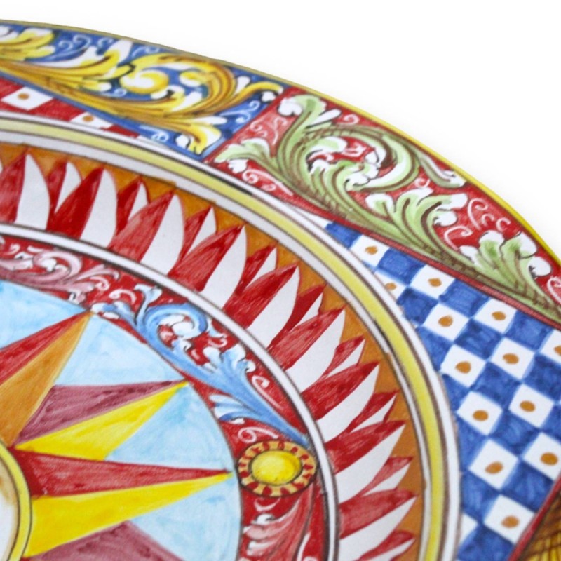 Ozdobny talerz z brzegiem, ceramika Caltagirone Ø ok. 55 cm. dekoracja wozu słonecznego, barokowego i sycylijskiego - 