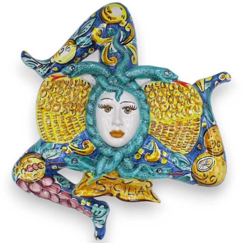 Trinacria i Caltagirone keramik, h ca 40 cm. Citroner, vindruvor och granatäpple dekoration - 