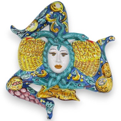 Trinacria i Caltagirone keramik, h ca 40 cm. Citroner, vindruvor och granatäpple dekoration - 
