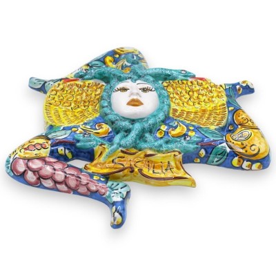 Trinacria i Caltagirone keramik, h ca 40 cm. Citroner, vindruvor och granatäpple dekoration - 