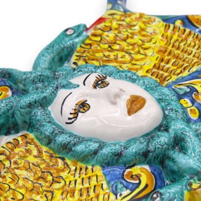 Trinacria i Caltagirone keramik, h ca 40 cm. Citroner, vindruvor och granatäpple dekoration - 