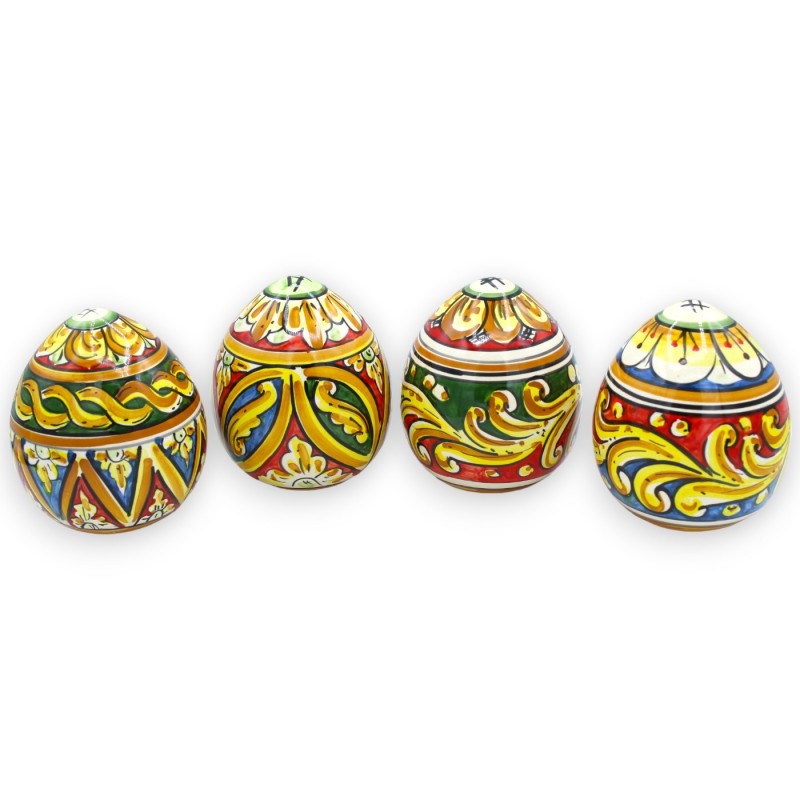 Oeuf en céramique Caltagirone, h environ 12 cm. (1pc) Décoration multicolore et aléatoire - 