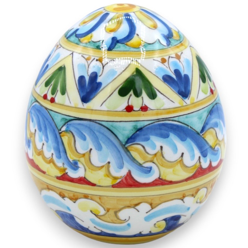Caltagirone keramiskt ägg h ca 12 cm mångfärgad barock och geometrisk dekoration - 