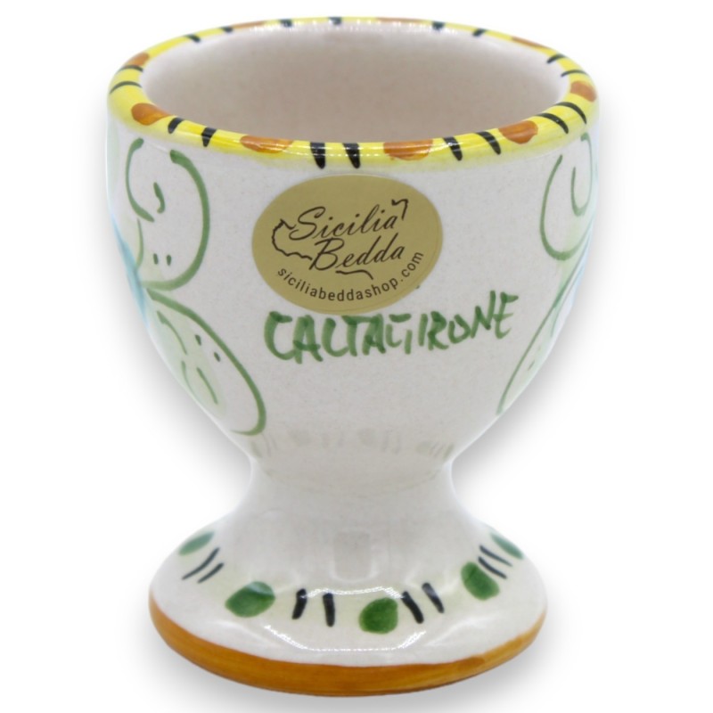 Caltagirone keramiek hardgekookt eierdopje h 6 en Ø 5 cm ca. (1 st) met 3 kleuropties en willekeurige decoratie - 