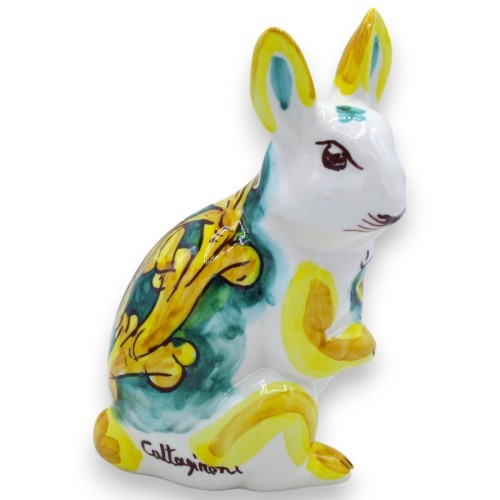 Stehender Hase aus Caltagirone-Keramik, H ca. 14 x 10 cm. Grünspan-Barockdekoration und Palmette - 