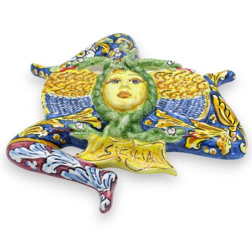 Trinacria in keramiek Caltagirone, h ca. 40 cm. Blauw en bordeaux, barokke decoratie en bloemen -  2