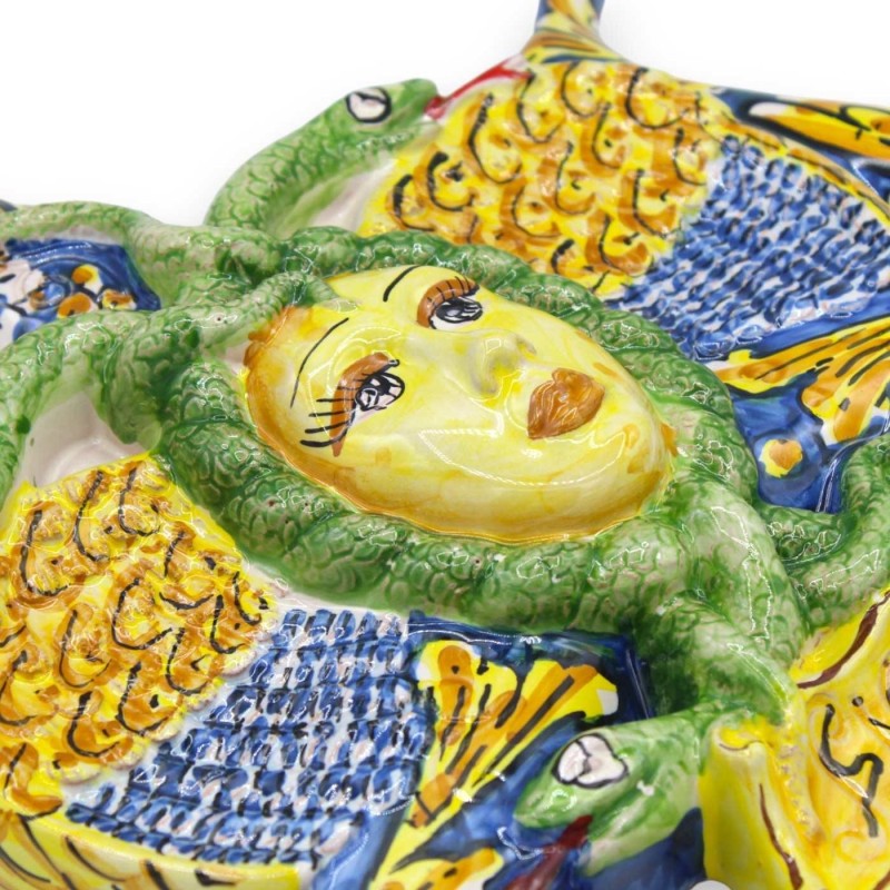 Trinacria i Caltagirone keramik, h ca 40 cm. Blått och vinrött, barockdekor och blommor - 