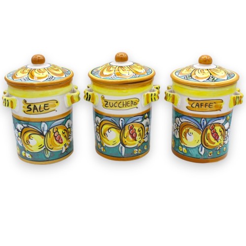 Pots en céramique Tris Caltagirone, h environ 17 cm. citron, grenade et décoration florale - 