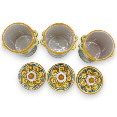 Pots en céramique Tris Caltagirone, h environ 17 cm. citron, grenade et décoration florale - 