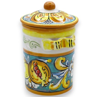 Tris Caltagirone ceramic jars, h approx. 17 cm. lemon, pomegranate and floral decoration - 