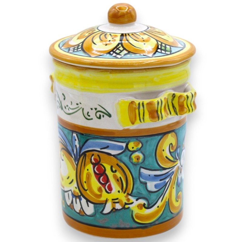 Tarros de cerámica Tris Caltagirone, altura aprox.17 cm. limón, granada y decoración floral. - 