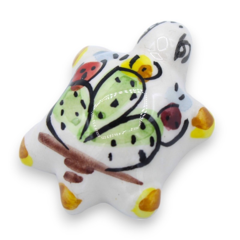 Caltagirone Ceramic Mignon Turtle, L 5 cm ca. (1st) slumpmässig dekoration och färg - 