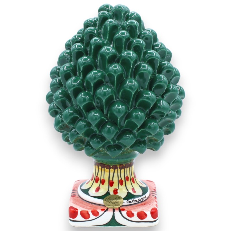 Caltagirone Ceramic Pine Cone, Green, 6 size options (1pc) Square stem Floral decoration - 