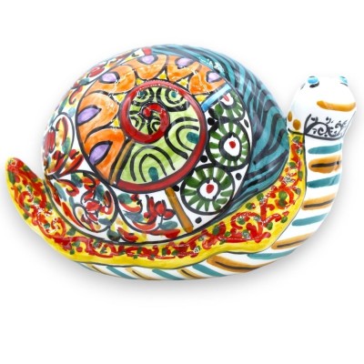 Glücksbringer Schnecke aus Caltagirone-Keramik, H 13 und L 21 cm ca. Modernes Dekor der ÉLITE-Serie - 