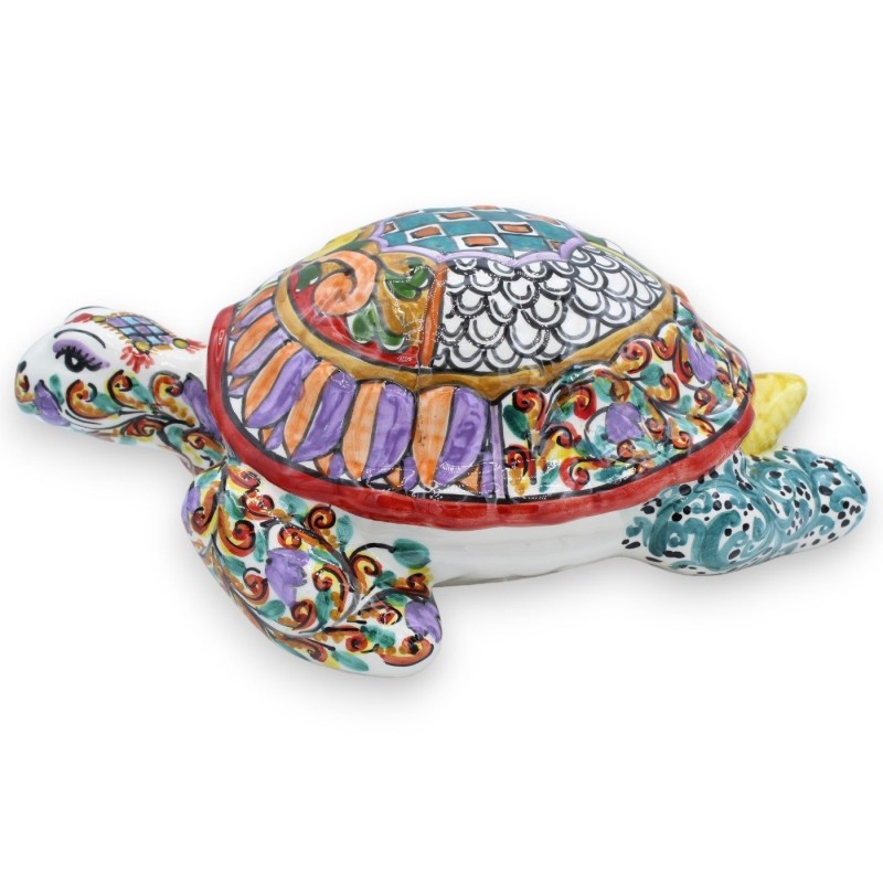 Turtle in fine Caltagirone ceramic, H 14 x W 38 cm approx. ÉLITE series modern decoration - 