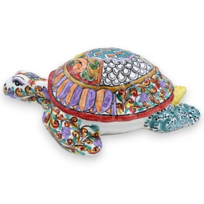 Turtle in fine Caltagirone ceramic, H 14 x W 38 cm approx. ÉLITE series modern decoration - 