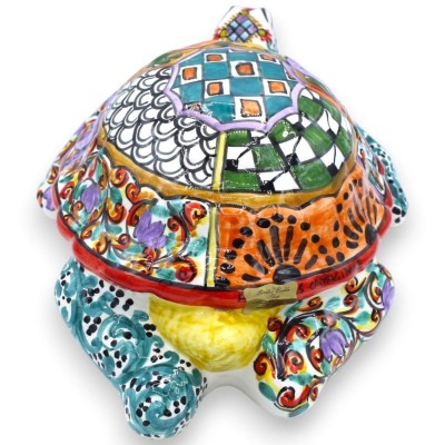 Turtle in fine Caltagirone ceramic, H 14 x W 38 cm approx. ÉLITE series modern decoration - 