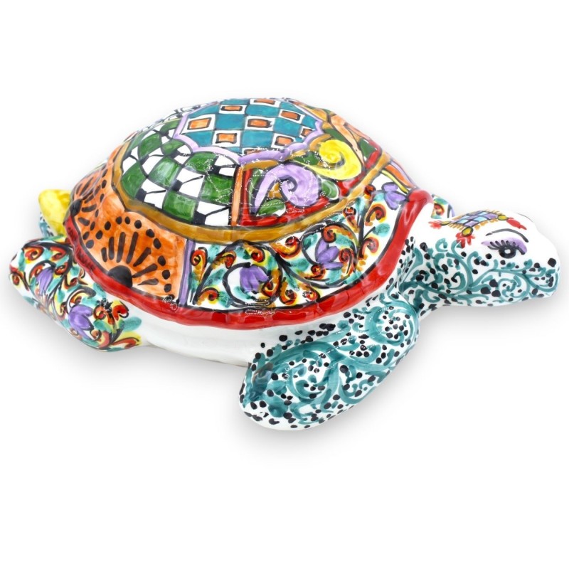 Turtle in fine Caltagirone ceramic, H 14 x W 38 cm approx. ÉLITE series modern decoration - 