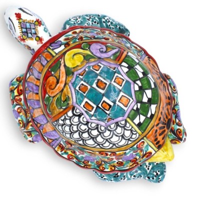 Turtle in fine Caltagirone ceramic, H 14 x W 38 cm approx. ÉLITE series modern decoration - 