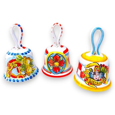 Hand-decorated Caltagirone ceramic bell, Sicilian theme - Height about 10cm, random decoration (1 pc) - 