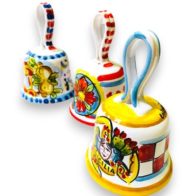 Hand-decorated Caltagirone ceramic bell, Sicilian theme - Height about 10cm, random decoration (1 pc) - 