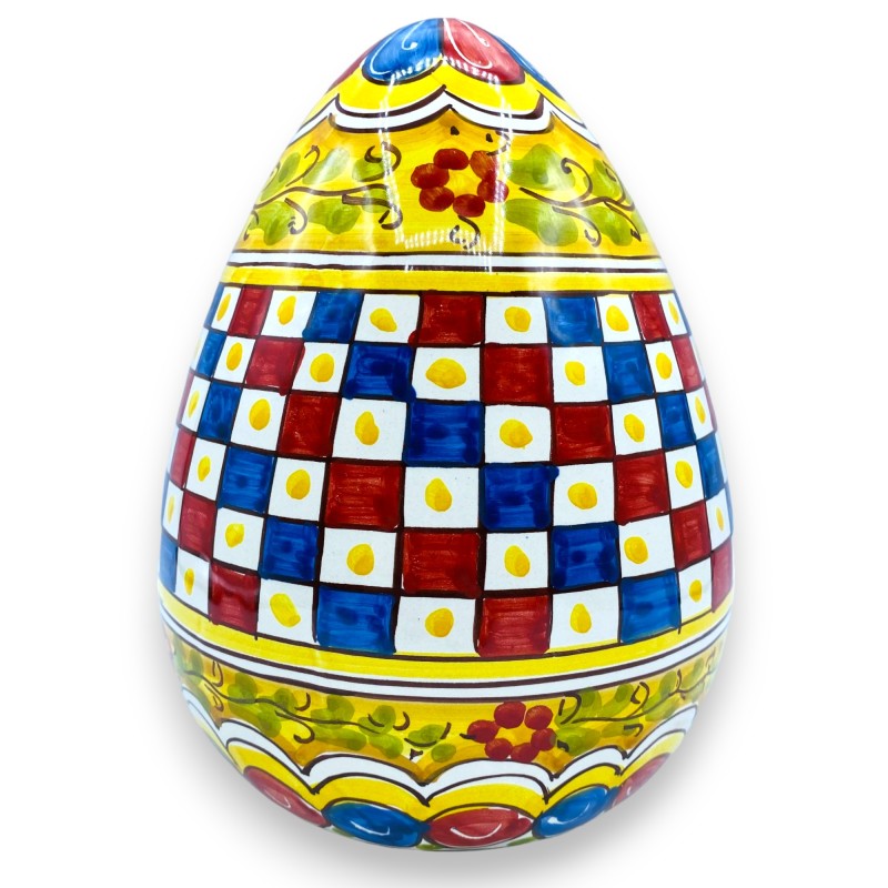 Uovo ceramica di Caltagirone h 22 cm ca. decoro carretto siciliano - 