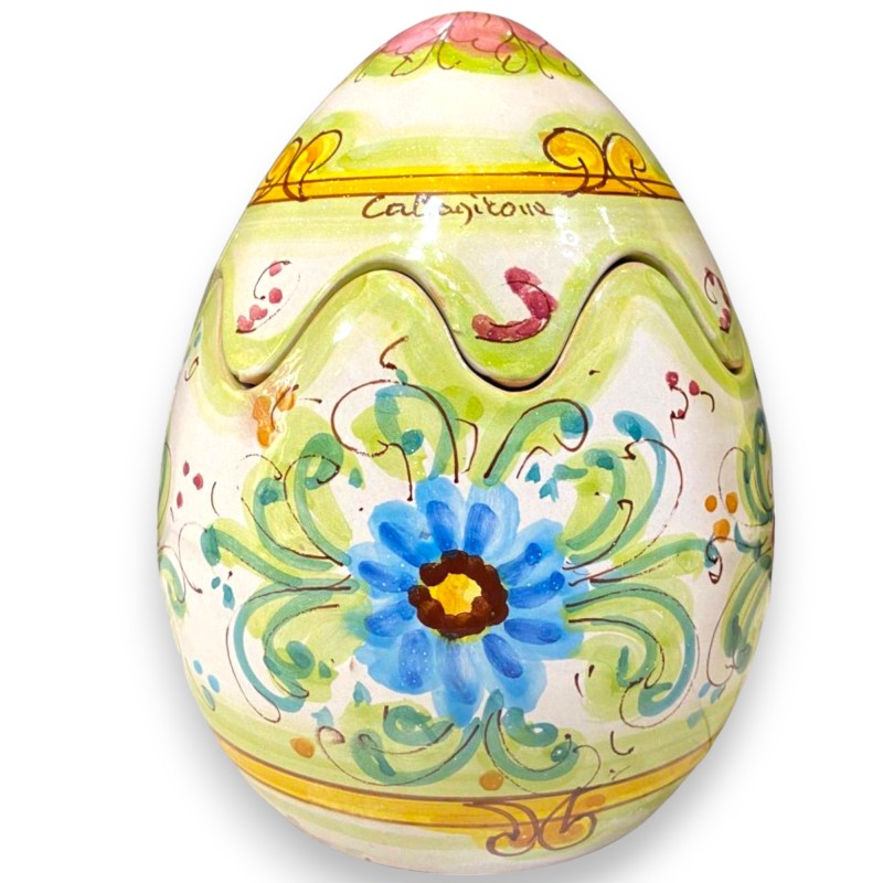 Huevo de cerámica Caltagirone con decoración floral en tonos pastel - altura unos 22 cm - 