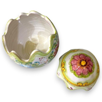 Ovo de cerâmica Caltagirone com decoração floral em tons pastéis - altura cerca de 22 cm - 