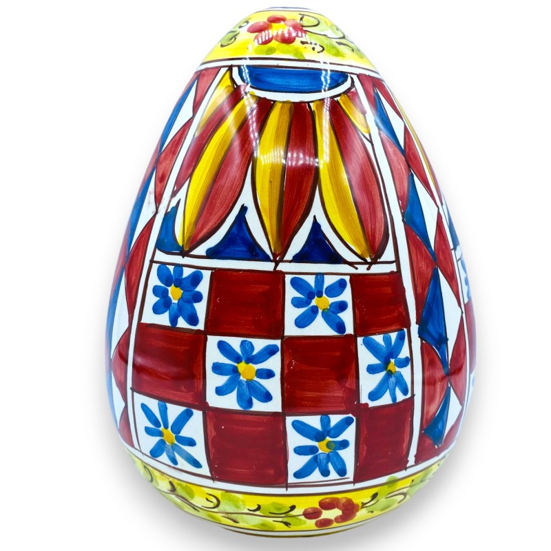 Ägg Caltagirone dekoration Sicilian cart med sidoband och blå blommor - höjd ca 22 cm - 